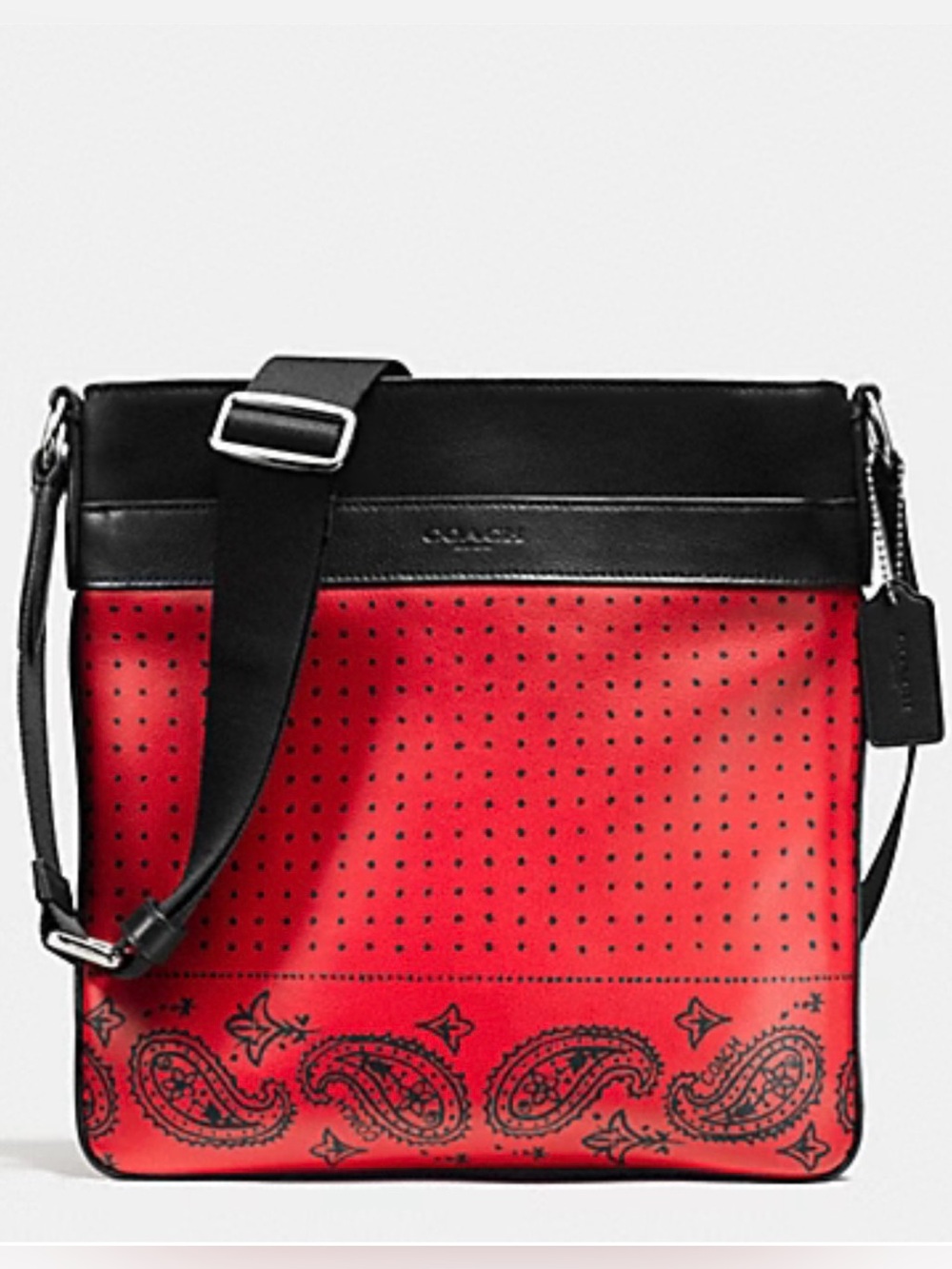 COACH F55961🖤❤️CHARLES❤️🖤RED/BLACK BANDANA LEATHER UNISEX CROSSBODY BAG🌟NWT🌟